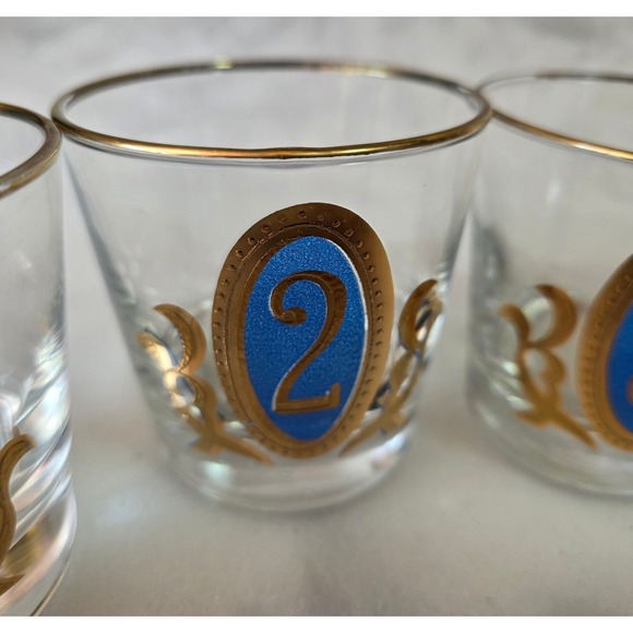 Vintage Libbey Gold Olympic Medallion Numbered Lowball Glasses - Set of 6 - Picture 3 of 15